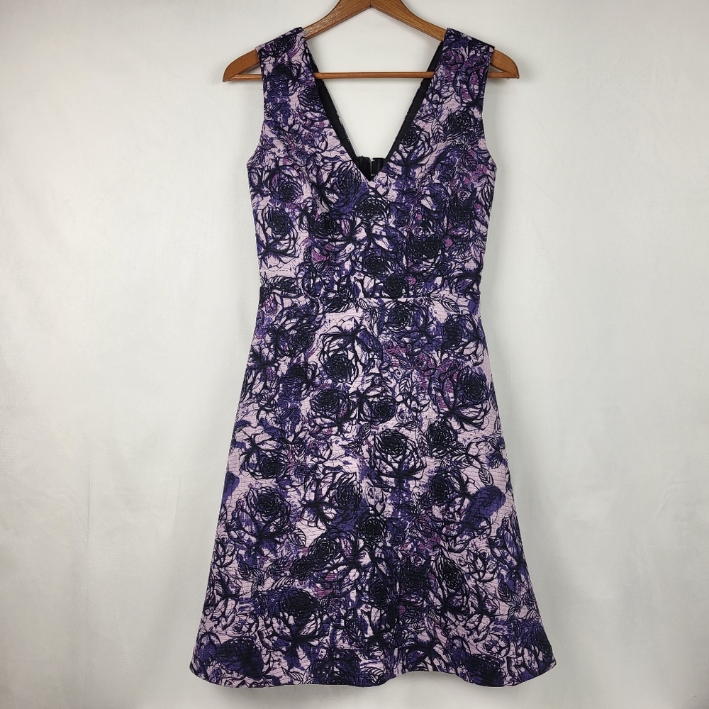 RW&CO. Purple Floral A-line Cut-out Back Dress Size 0